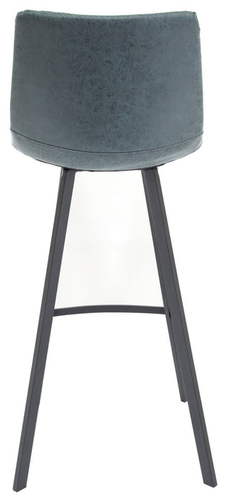 LeisureMod Elland Modern Upholstered Leather Bar Stool With Iron Legs & Footrest