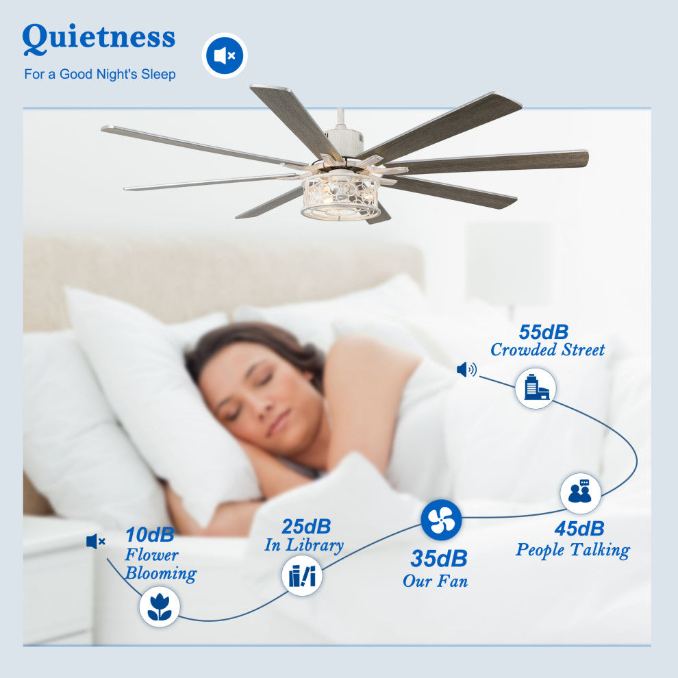 72" Antique Large Ceiling Fan with Light Kit, 8 Wood Blades Ceiling Fan, Chrome