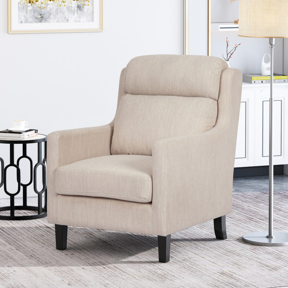 Anson Pillow Tufted Club Chair, Beige/Dark Brown, Fabric