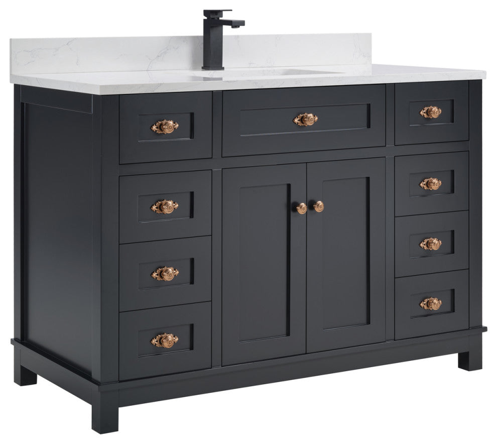 Legion Furniture WS2515 Series Bathroom Sink Vanity, Tricorn Black, 48", Artificial Stone Top, Single Sink