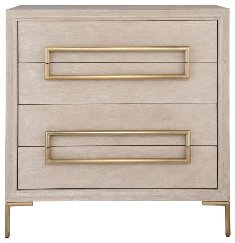 Beige dresser with gold hardware; different product not part of the Marico cabinet line (other).