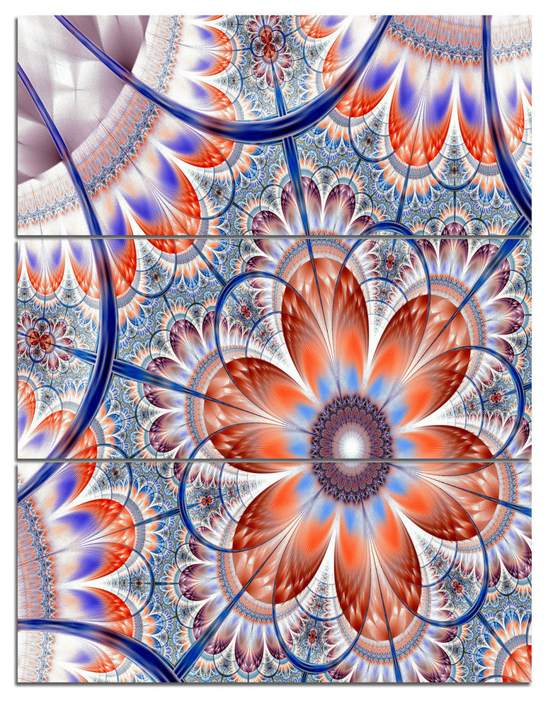 "Brown and Blue Large Fractal Flower" Metal Wall Art, 3 Panels, 28"x36"