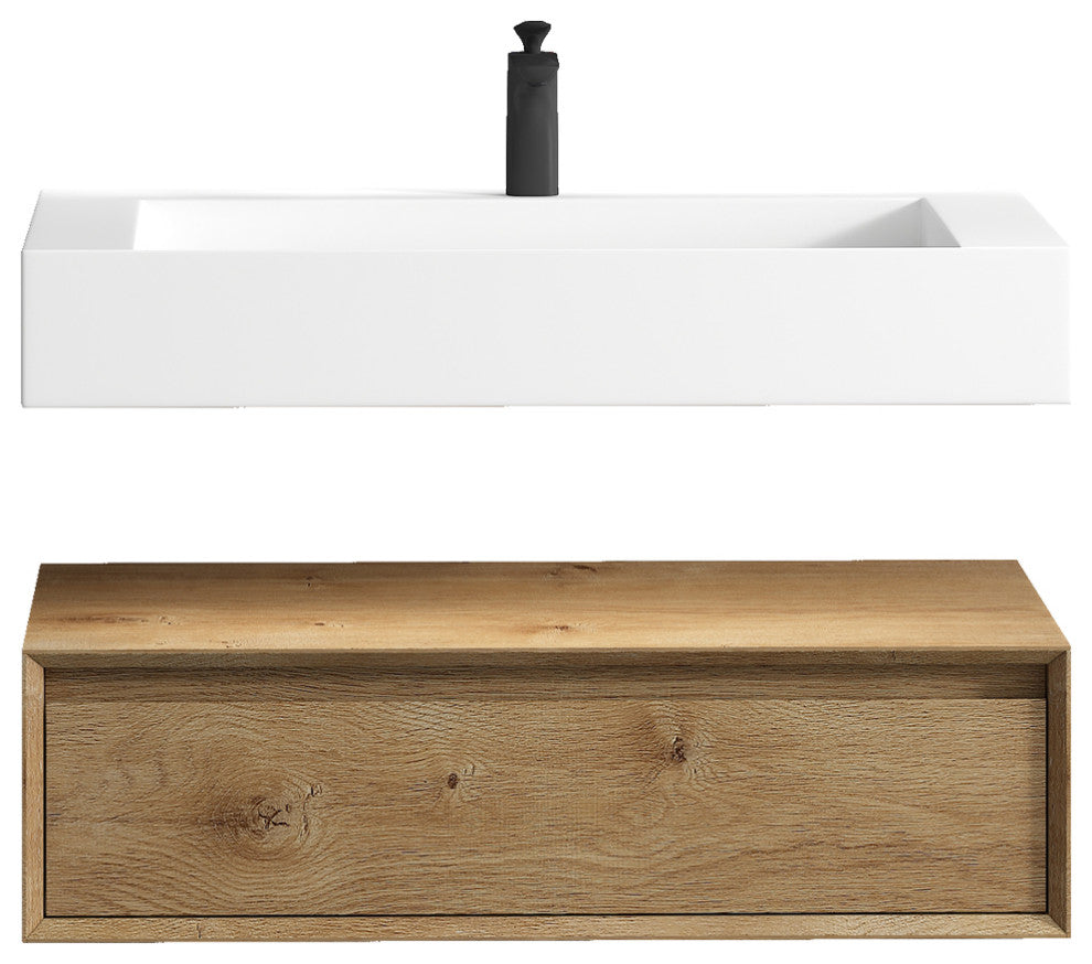 Alysa 36" Floating Bath Vanity, Acrylic Sink/Single Faucet Hole, White Oak