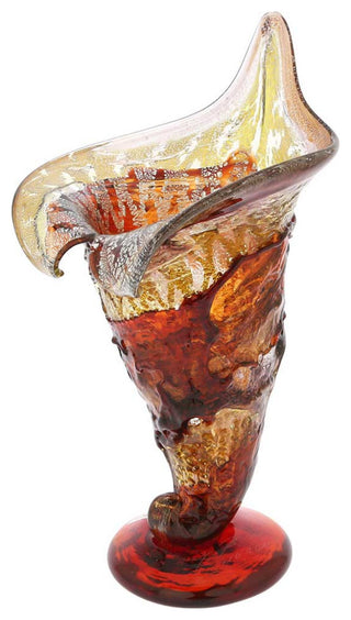 GlassOfVenice Murano Glass Sbruffo Horn Of Plenty Vase - Golden Brown Red