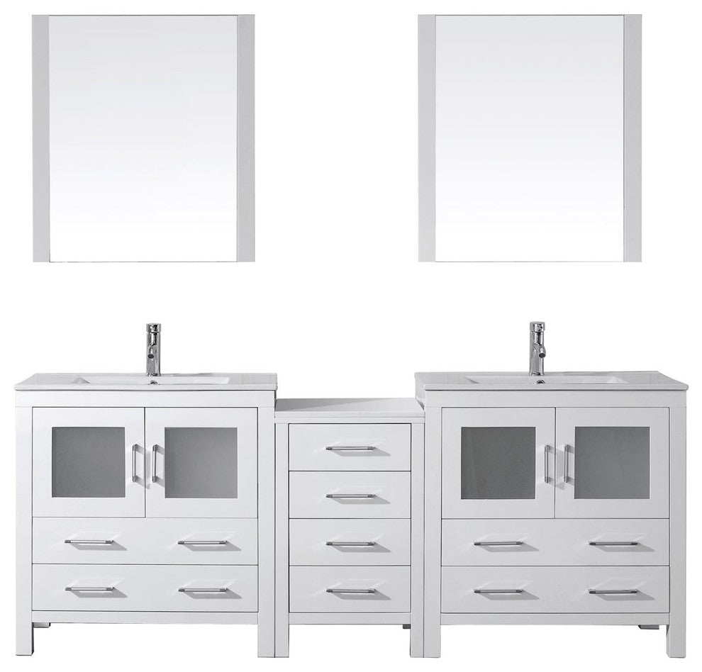 Dior 82" Double Bathroom Vanity, White With Slim White Ceramic Tops