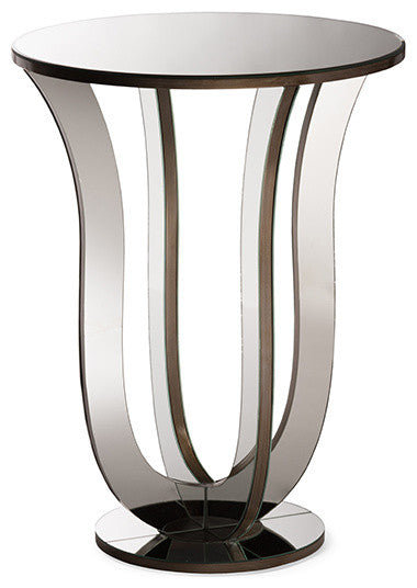 Kylie Hollywood Regency Glamour Mirrored Accent Side Table, Silver Mirrored