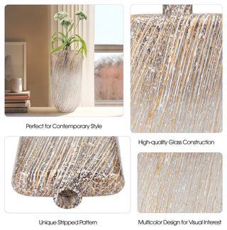 Glass, 16", Striped Stained Vase, Multi