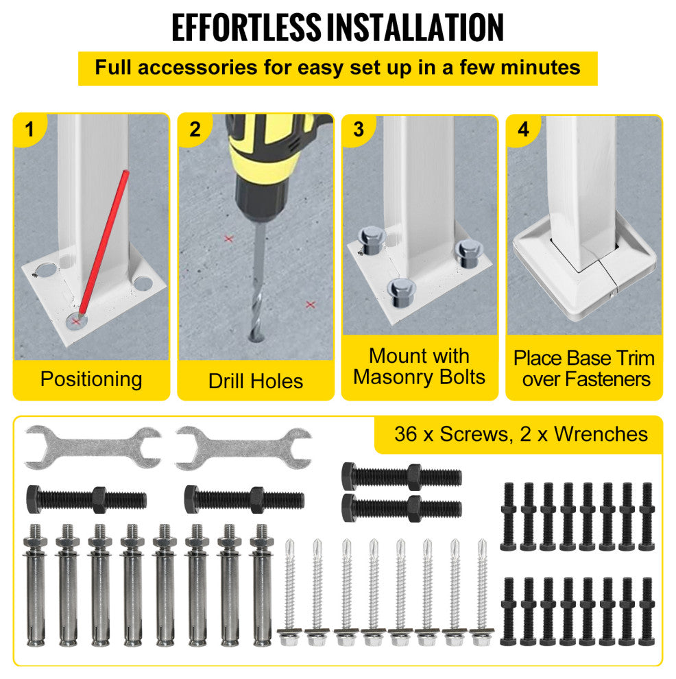 Wrought Iron Handrail Outdoor Stair Rail with Installation Kit, White, Fit 3-4 Steps