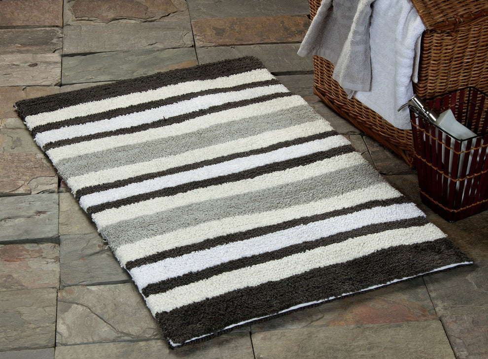 Bath Rug Cotton, GSF 220, Pattern Woven Stripes, Grey, 34"x21"