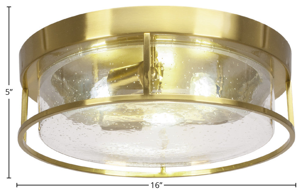 16" 3-Light Flush Mount Light, New Age Brass, Clear Bubble Glass