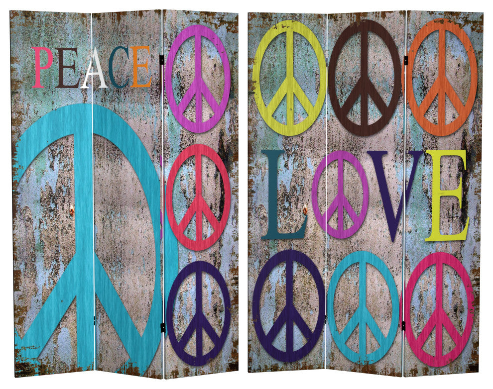 6' Tall Double Sided Multi-Color Peace and Love Room Divider