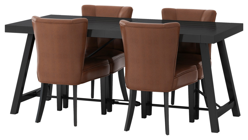 Edgemoor Modern Industrial Faux Leather and Acacia Wood 5 Piece Dining Set