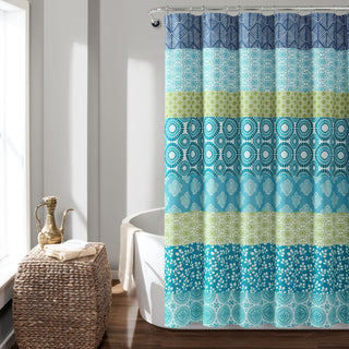 Bohemian Stripe 72x72 Shower Curtain, Blue/Green