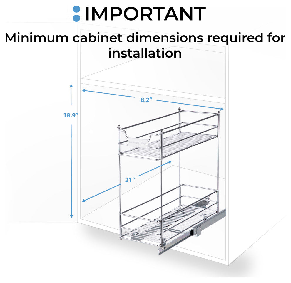 Home Zone Living Pull Out Drawer Cabinet Organizer, 2-Tier, 7 in. W x 20 in. D