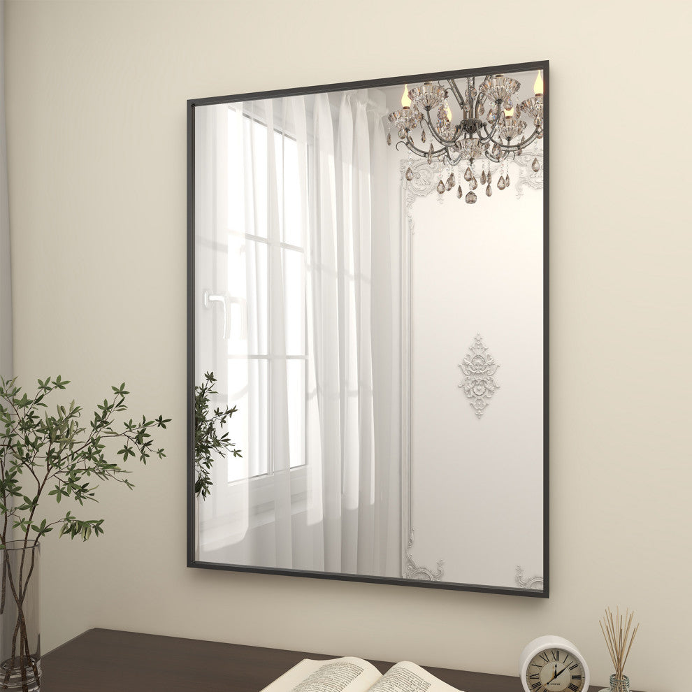 Easly Rectangular Aluminum Alloy Framed Mirror, Black, 30x39