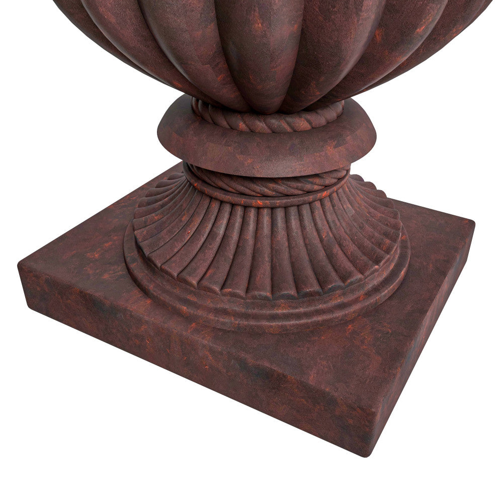 Lotus Urn Planter, Fiberglass and Clay With Drainage Holes, Brown