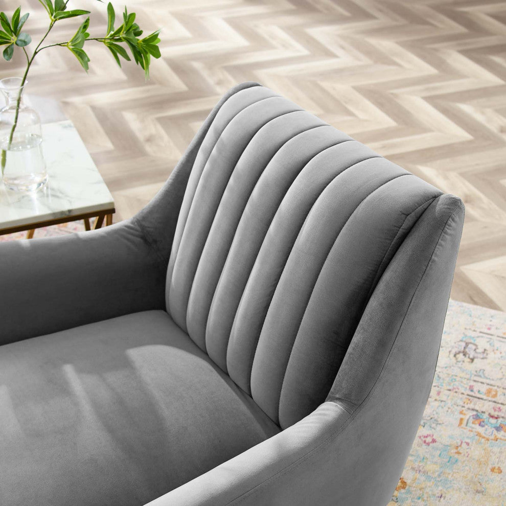 Tufted Armchair Accent Chair, Velvet, Gray, Modern, Lounge Hospitality