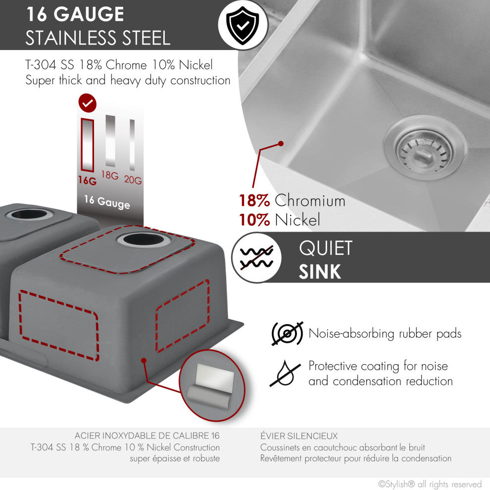 STYLISH 31 inch Double Bowl Undermount Stainless Steel Kitchen Sink