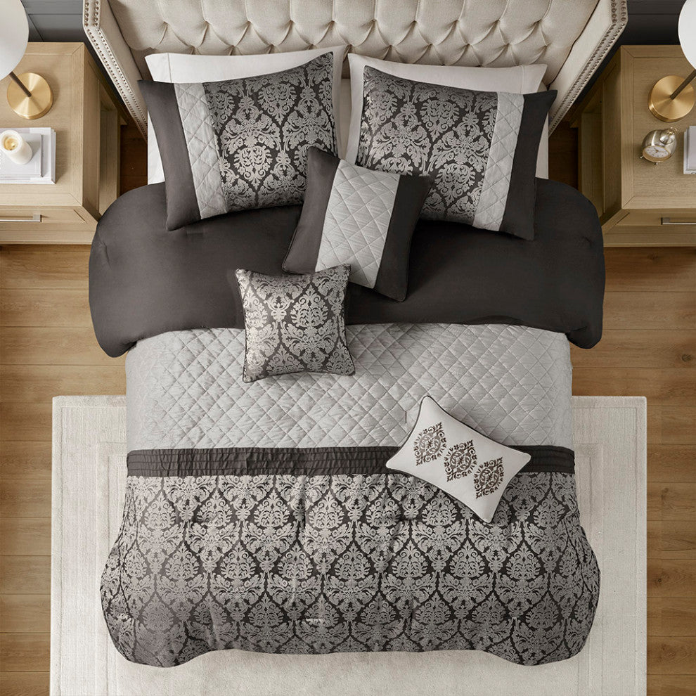 Madison Park Lily 6 Piece Jacquard Comforter Set With Throw Pillows