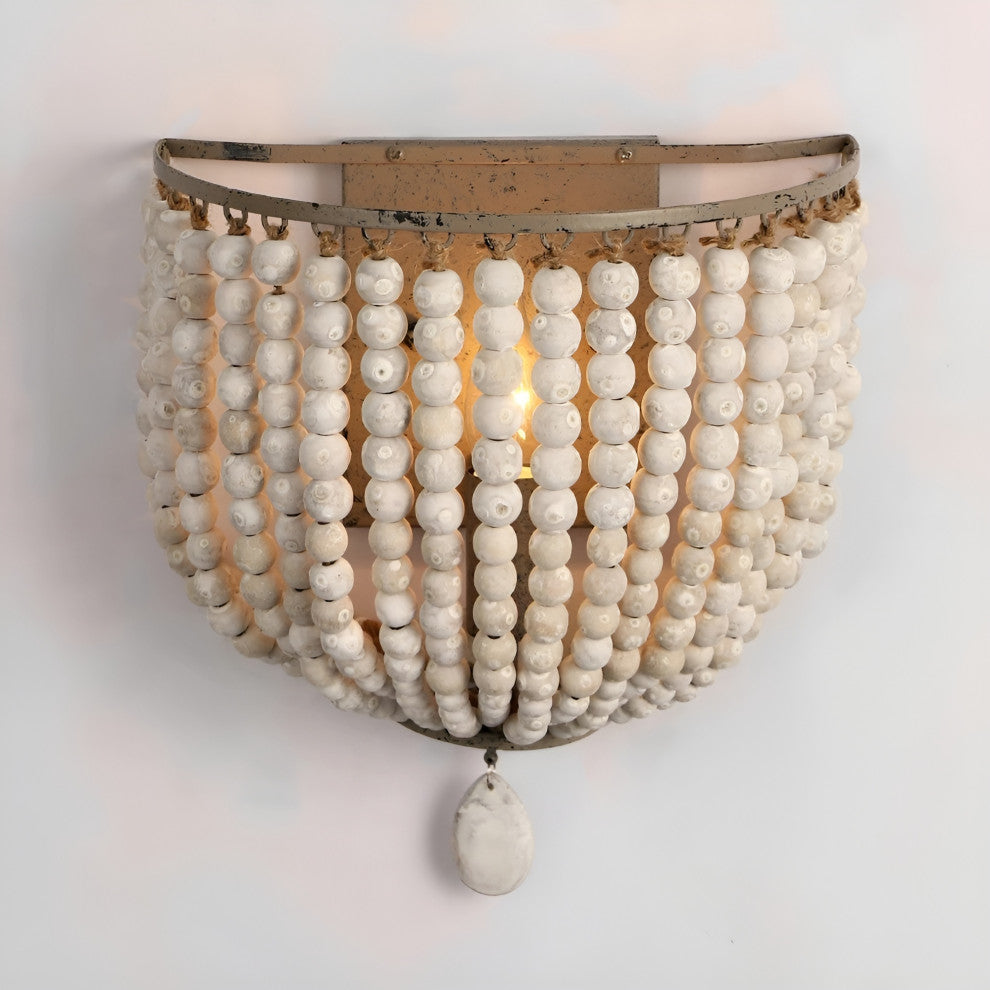 Donostia | Retro Blue/White Wooden Bead Wall Lamp, White