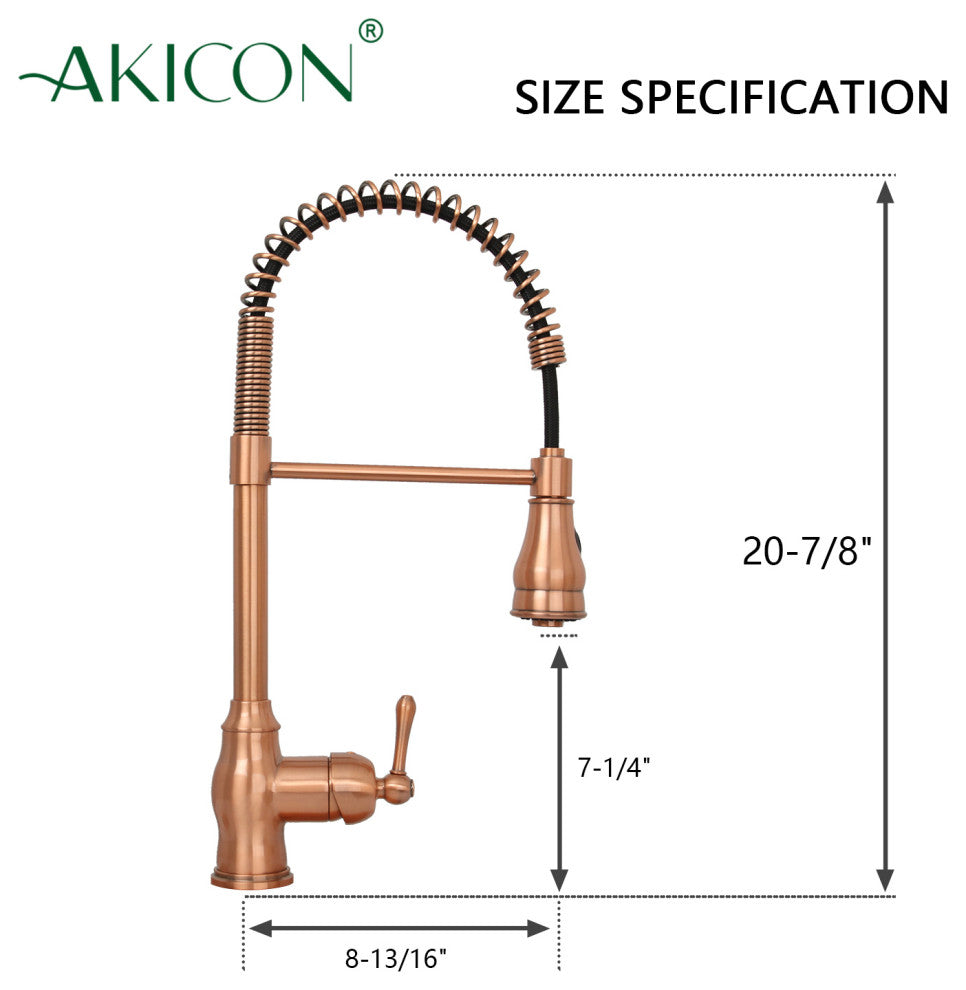 Copper Pre-Rinse Spring Kitchen Faucet with Pull Down Sprayer, Copper