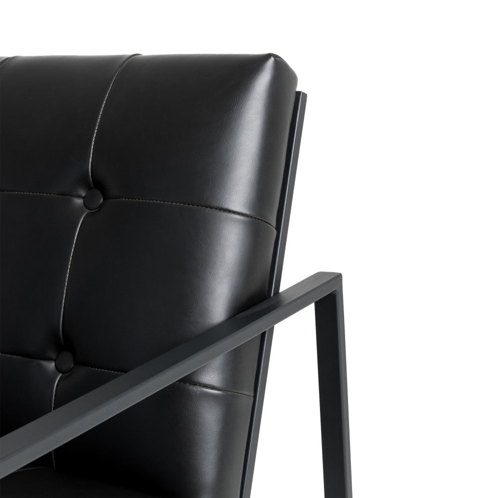 Modern Leatherette Accent Armchair With Black Metal Frame, Set of 2, Black