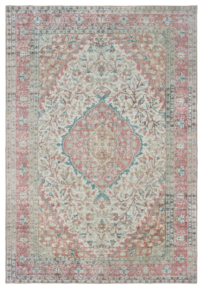 4??6??Ivory And Pink Oriental Area Rug
