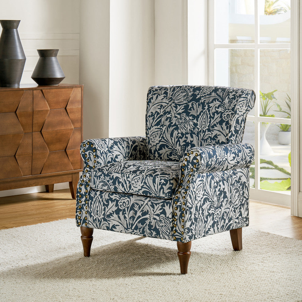 Wooden Upholstered Armchair, Navy