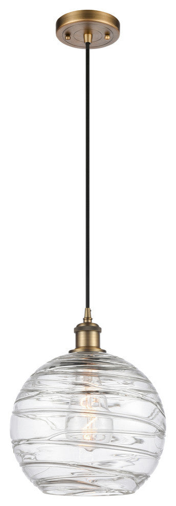Large Deco Swirl 1-Light Mini Pendant, Brushed Brass, Clear