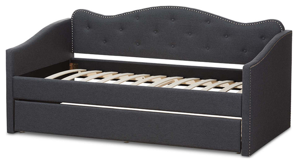Helena Fabric Daybed With Trundle, Dark Gray
