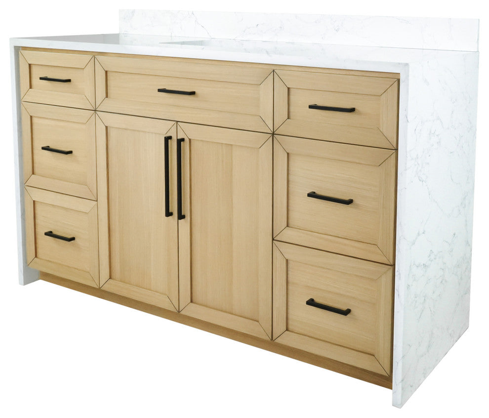 Palisade 60" Bathroom Vanity, Blonde, Engineered Marble, Single