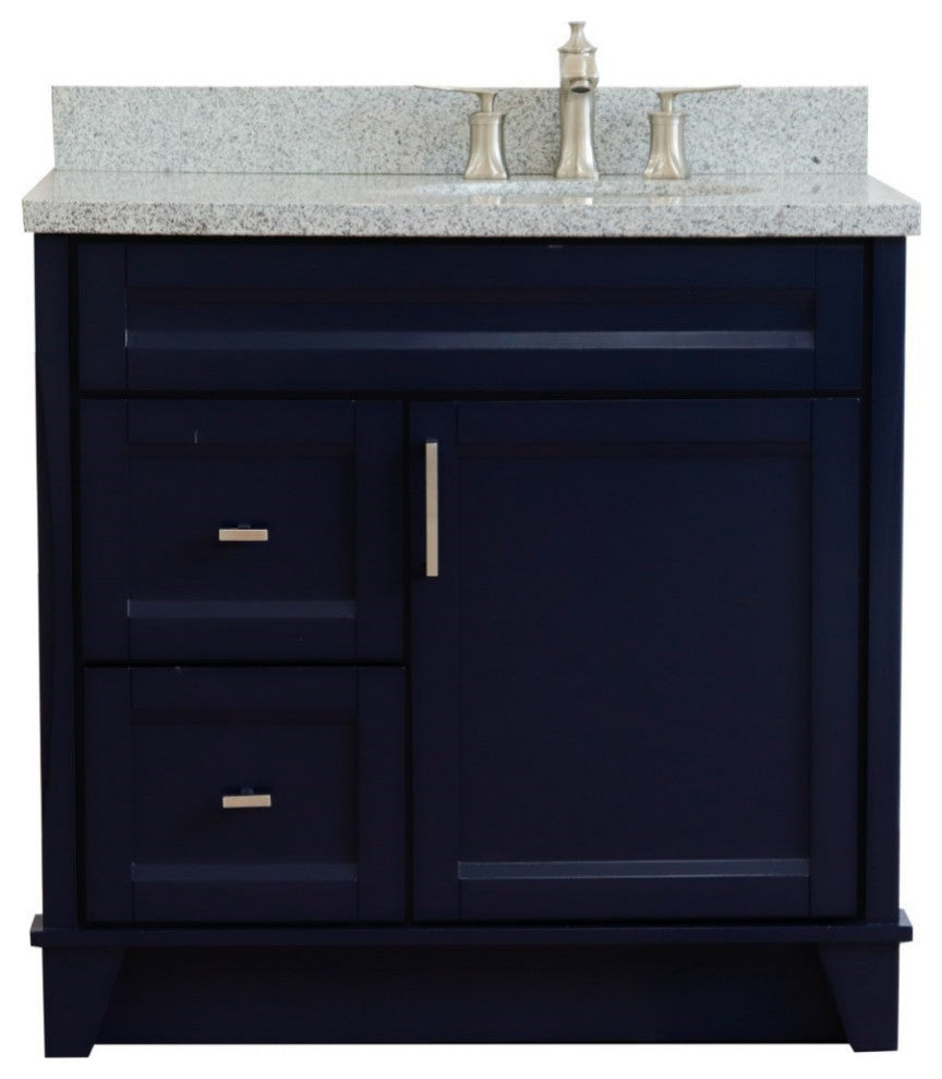 37" Single Sink Vanity, Blue Finish With Gray Granite