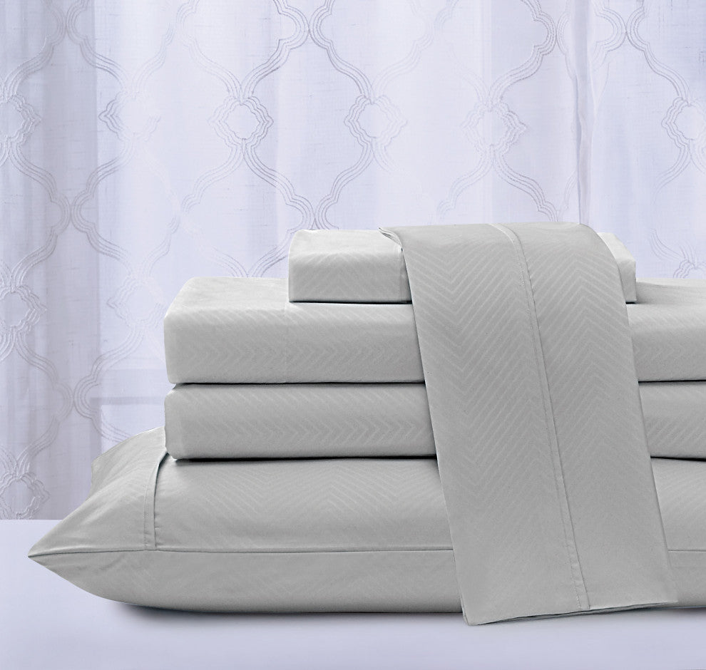 Kathy Ireland 4 Piece Chevron Embossed Sheet Set, Silver, Queen
