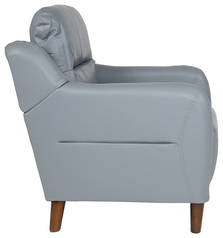 Newton Hill Upholstered Bustle Back Arm Chair in Gray Leather
