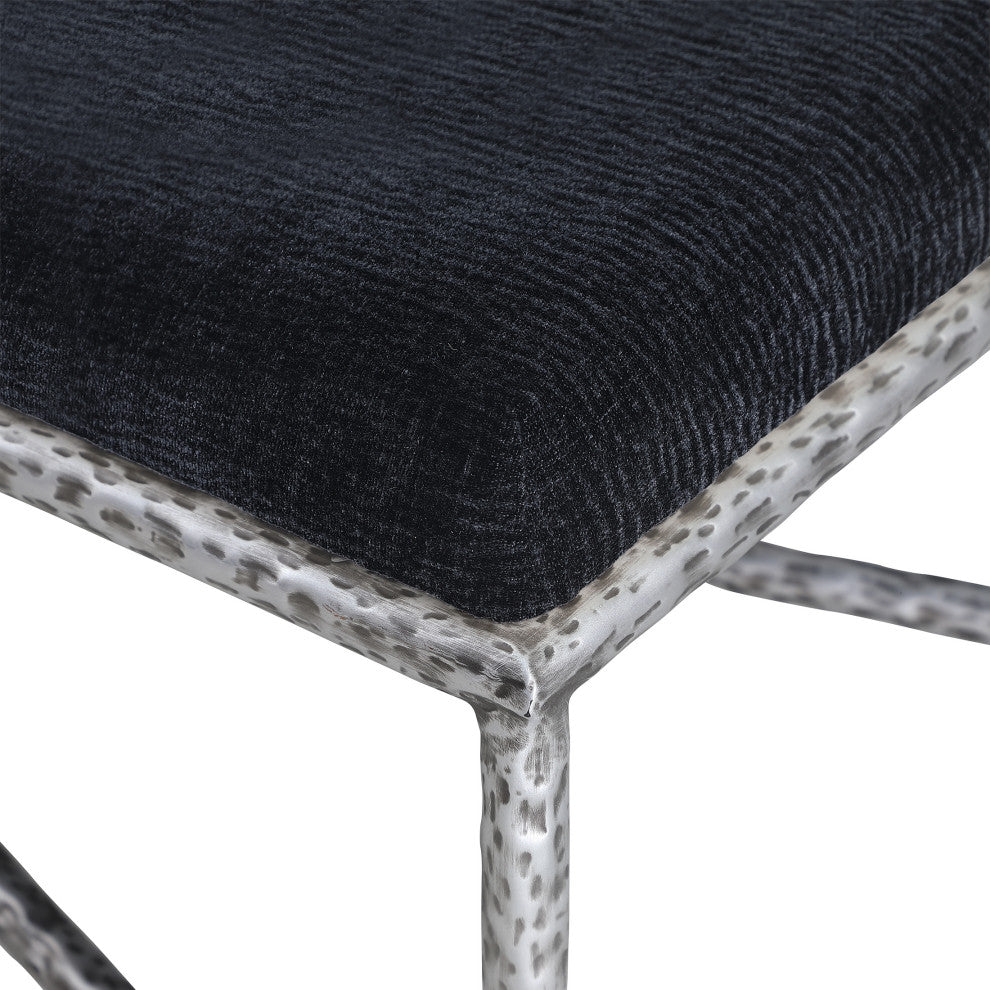 Valley Upholstered Bench, Black, 25" W x 18" D, Silver, Chenille Fabric