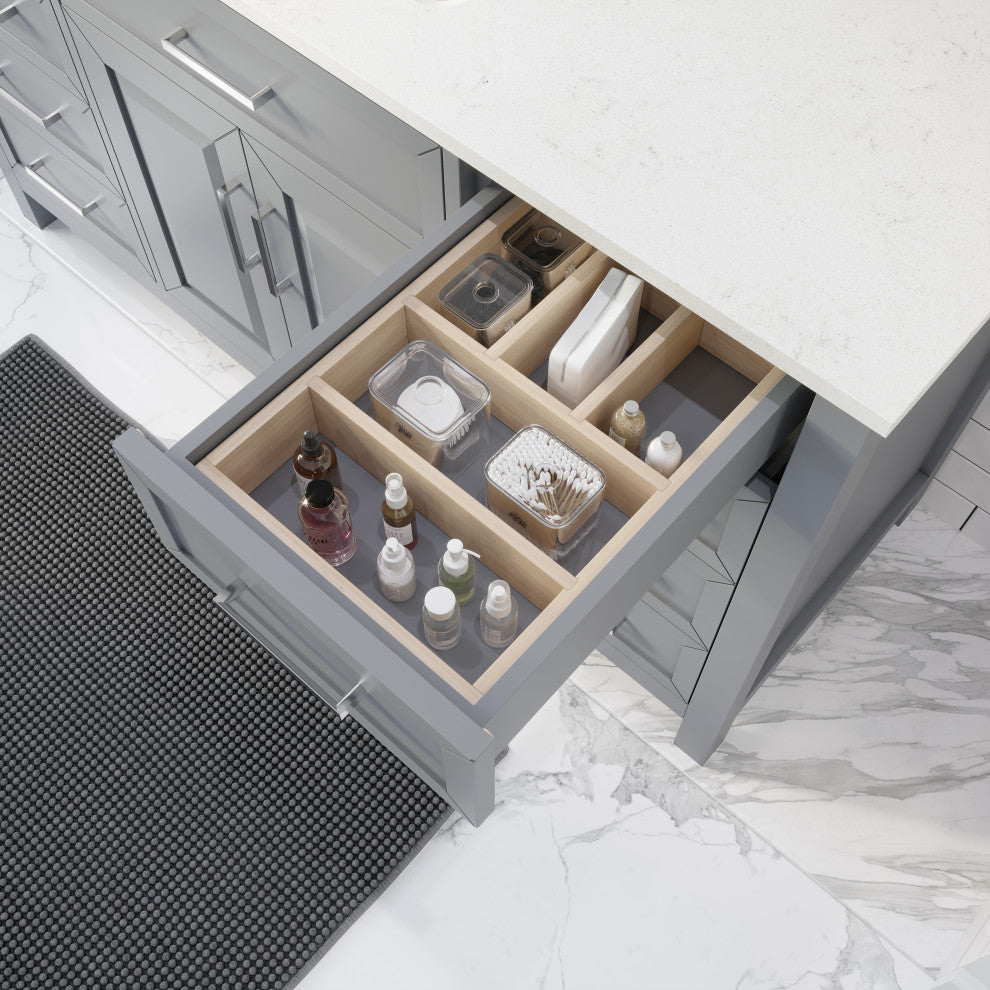 Terrence 60" Vanity with Power Bar and Drawer Organizer, Oxford Gray
