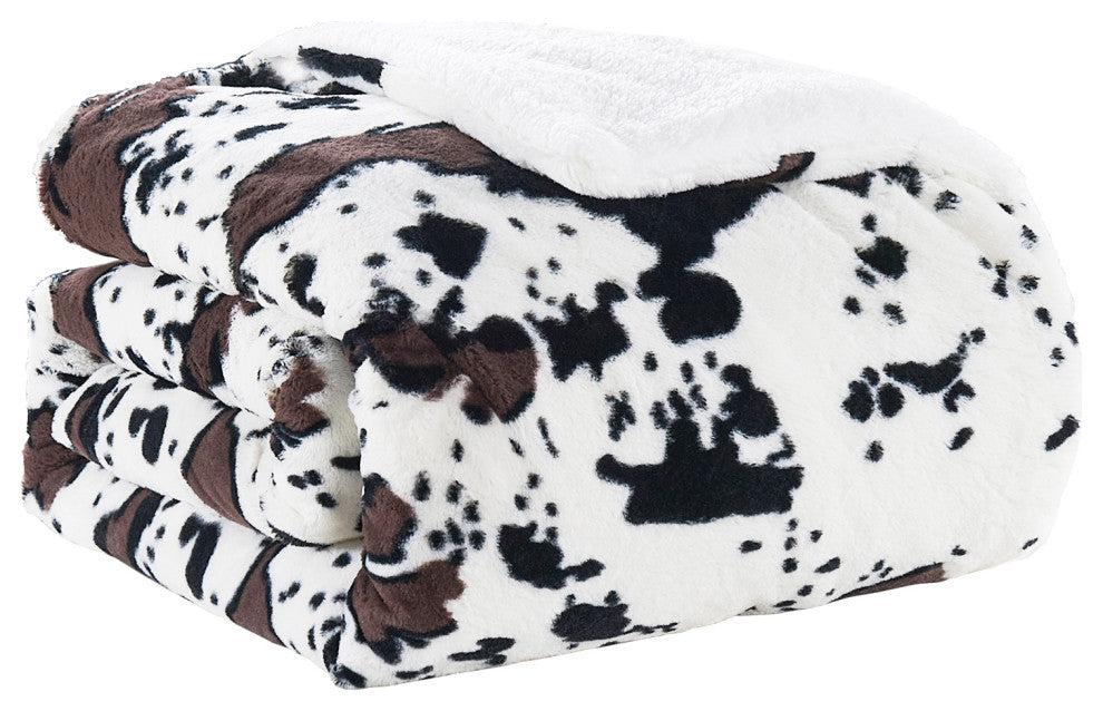 Cow Flowers Faux Fur and Sherpa Blanket, Queen