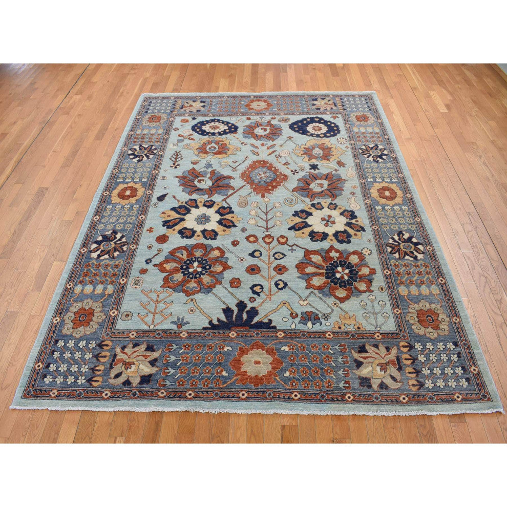 Gray, Peshawar With Antiqued Sultanabad Design, Hand Knotted, Rug, 8'2"x10'
