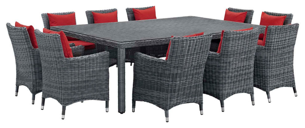 Canvas Red Summon 11 Piece Outdoor Patio Sunbrella Dining Set