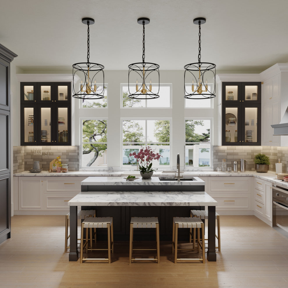 Farmhouse Metal Cylinder Frame 3-Light Pendant Lighting Fixture