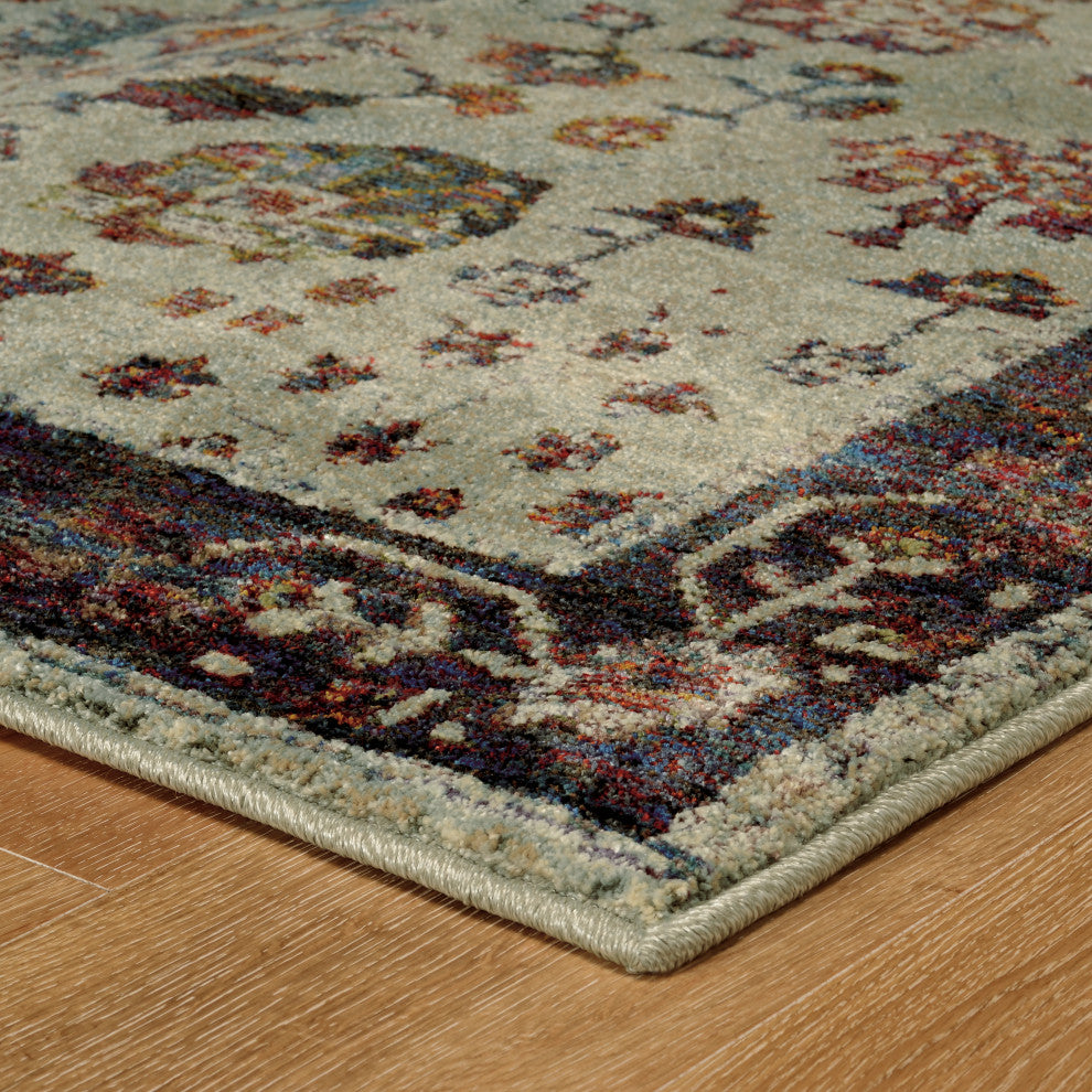 Adeline Traditional Border Stone and  Multi Area Rug, 2'6"x12'