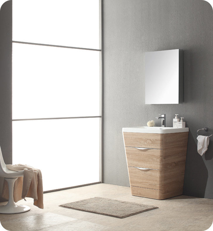 Milano 26" White Oak Modern Bathroom Vanity With Medicine Cabine, FFT3811CH