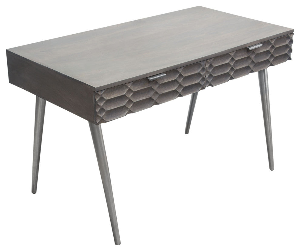 Petra 2-Drawer Writing Desk, Smoke Gray Finish