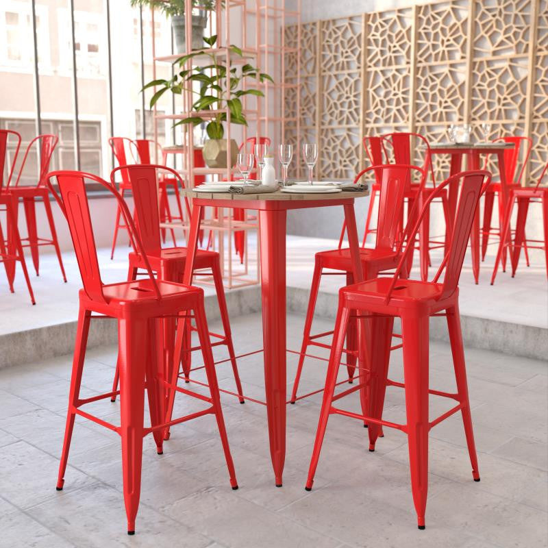 Declan Commercial Indoor/Outdoor Round Bar Top Table, 30", Brown/Red