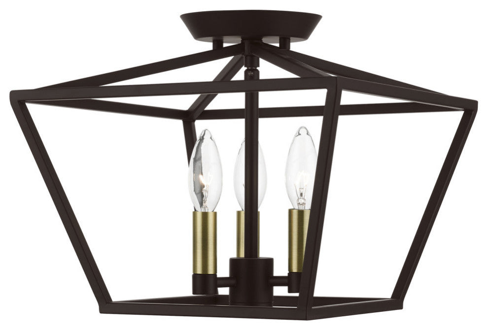 Devone 3 Light Bronze With Antique Brass Accents Square Semi-Flush