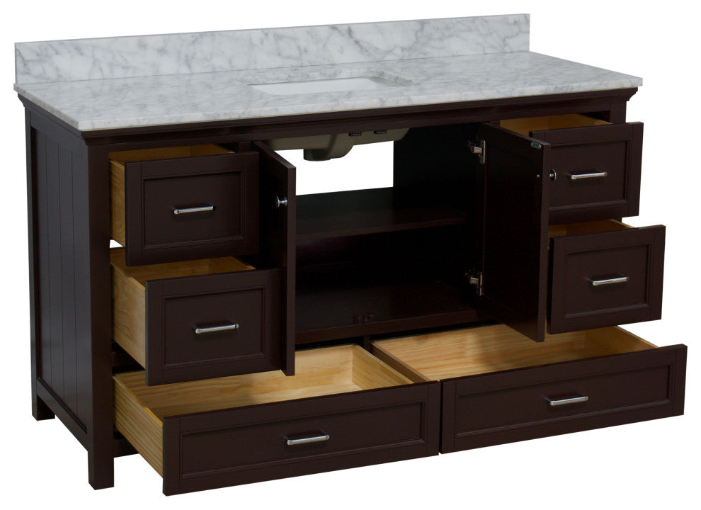 Paige 60" Bathroom Vanity, Chocolate, Carrara Marble, Single Sink