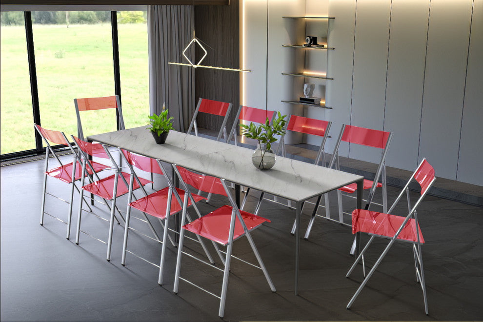 Menno Acrylic Folding Chairs Modern Stackable Foldable Dining Chair, Red