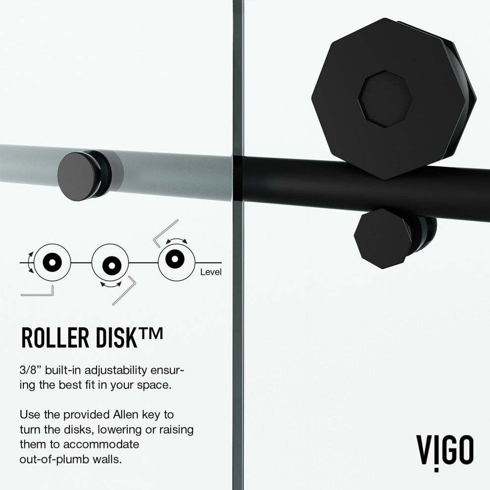 VIGO Elan Hart 56" to 60" W x 76" H Frameless Sliding Shower Door, Matte Black, Clear Glass
