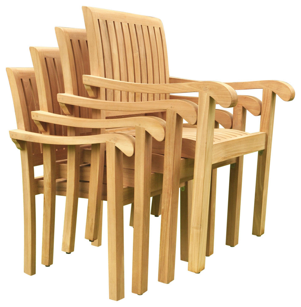 11 Piece Teak Dining Set, 122" Double Rectangle Table, 10 Nain Stacking Chairs