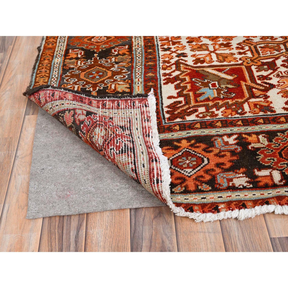 Alloy Orange Semi Antique Persian Heriz Worn Wool Hand Knotted Rug 10'2"x13'